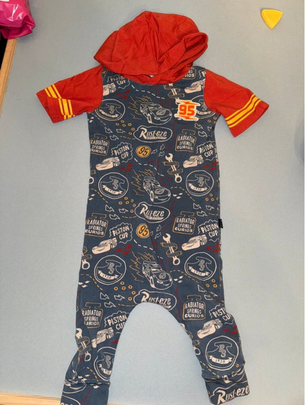 Rags to Riches 12-18 Mo hooded romper Pixar Disney Cars McQueen Race Car